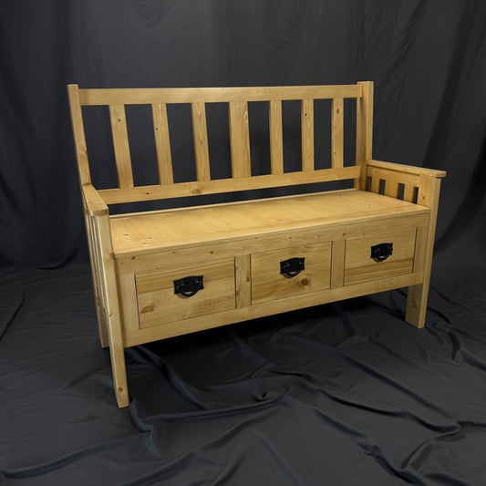 Three Drawer Entryway Pine Bench
